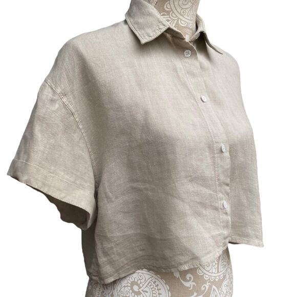 Zara US Size Large L flax beige Cropped 100% Linen Boxy Oversize Lagenlook lagum - Picture 3 of 12